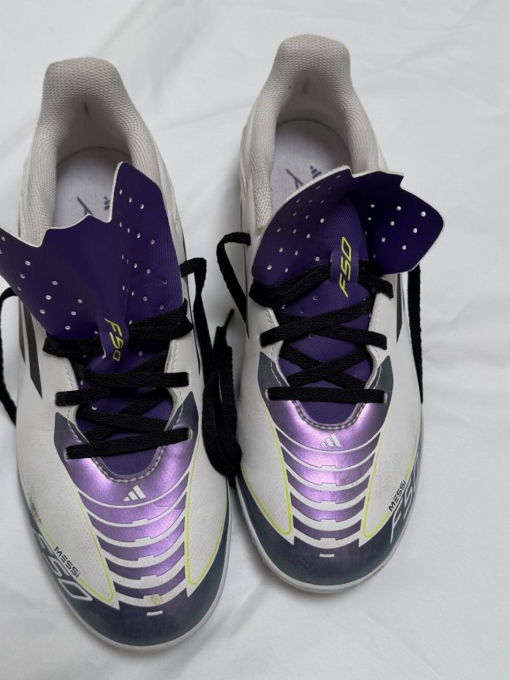 Adidas F50 Messi Turf Soccer Shoes White Purple Neon US 8.5